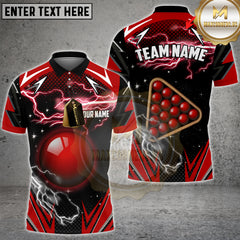 MaxCorners Billiard Red Snooker Thunder Lightning Customized Name, Team Name 3D Polo Shirt