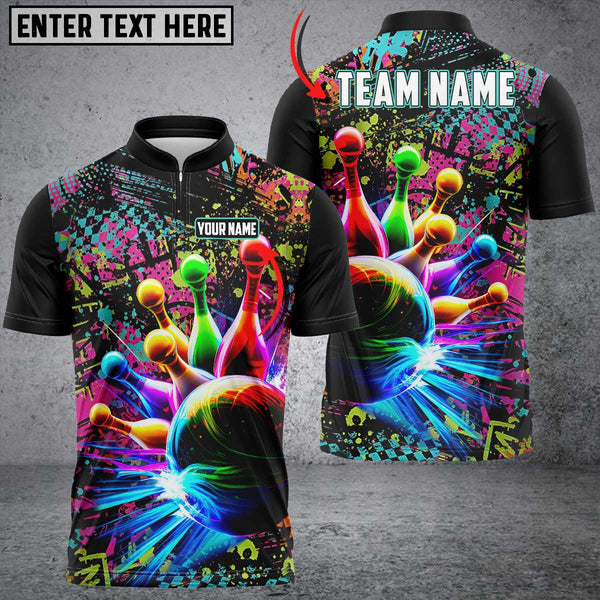 Maxcorners Paint Colorful Bowling Jersey Customized Name, Team Name 3D Shirt For Women