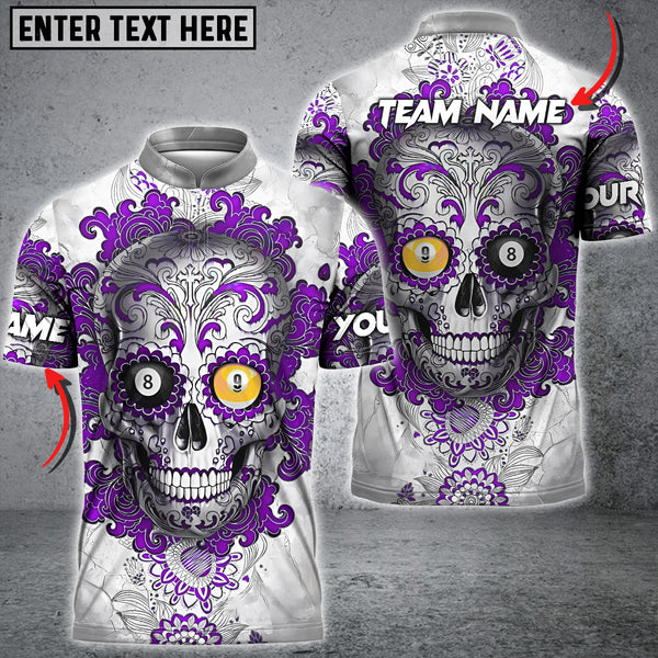 Maxcorners Ball 8&Ball 9 Sugar Skull Art Billiard Jersey Multicolor Options Personalized Name, Team Name 3D Polo Shirt (4 Colors)