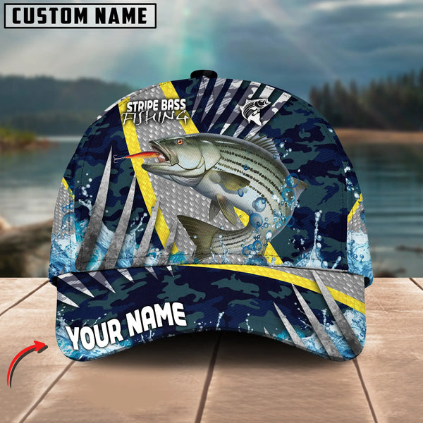 Maxcorners Stripe Bass Fishing Cod Water Blue Customized Name 3D Cap