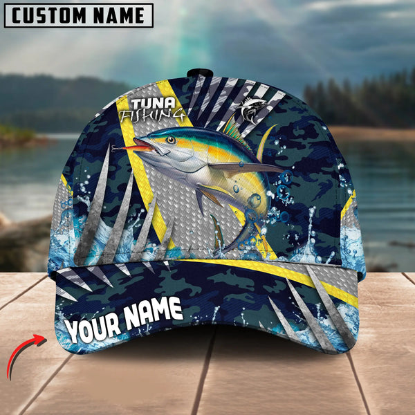 Maxcorners Tuna Fishing Cod Water Blue Customized Name 3D Cap