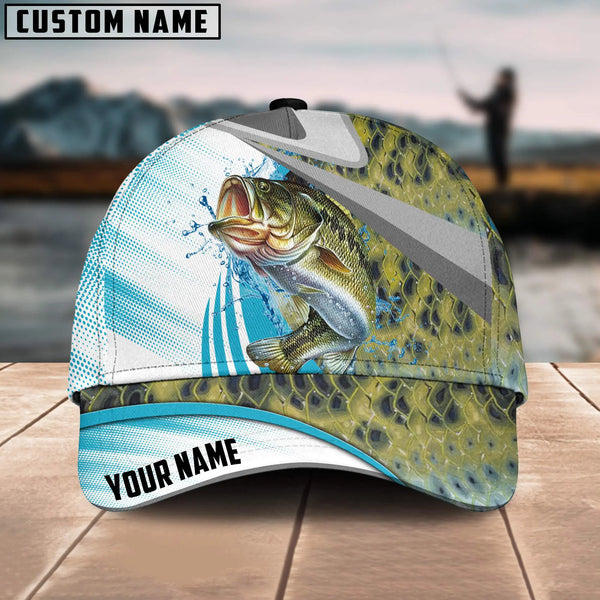 Maxcorners Bass Fishing Blue Water Fish Skin Customized Name 3D Cap