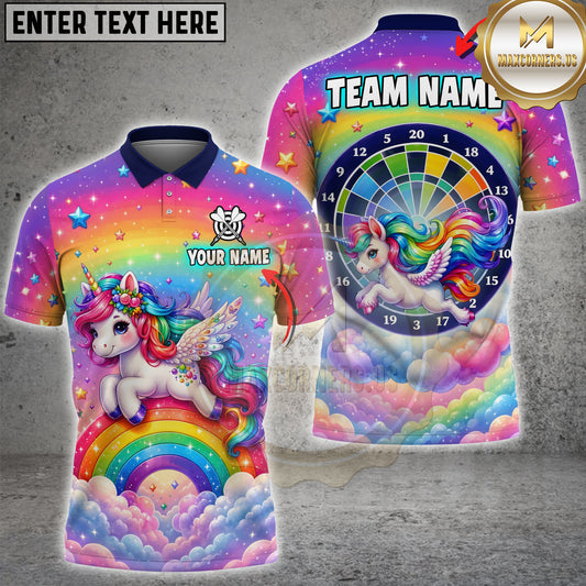 Maxcorners Unicorn Dart Rainbow Fantasy Design Personalized Name 3D Unisex Shirt