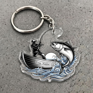 Maxcorners Tuna Fishing Jumping Angler Silhouette Personalized Name 3D Keychain And Ornament