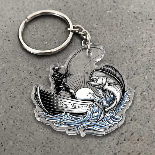 Maxcorners Mahi Mahi Fishing Angler Silhouette Personalized Name 3D Keychain And Ornament