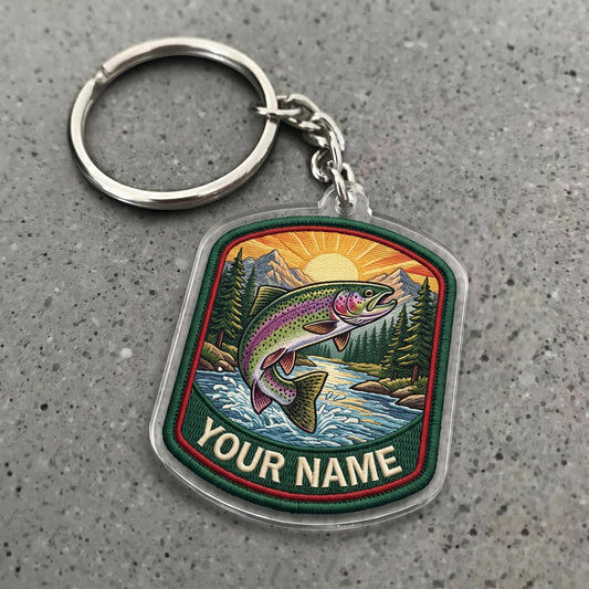 Maxcorners Trout Fishing Vintage Adventure Patch Personalized Name 3D Keychain And Ornament