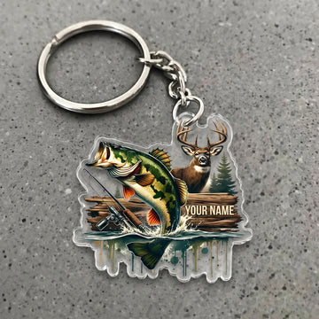 Maxcorners Largemouth Bass Fishing Deer Hunting Personalized Name 3D Keychain And Ornament