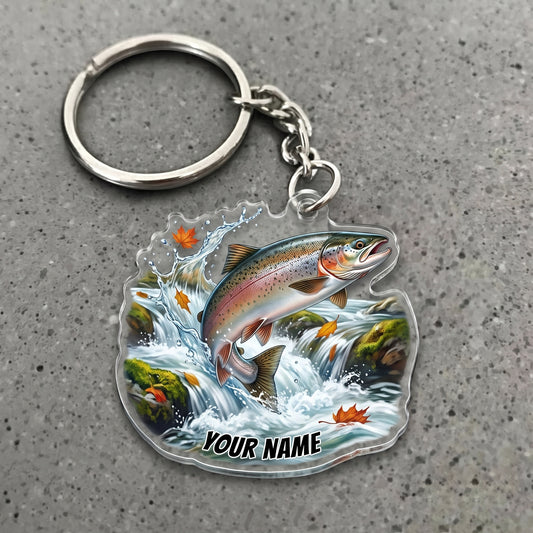 Maxcorners Salmon Fishing Autumn Water Splash Personalized Name 3D Keychain And Ornament
