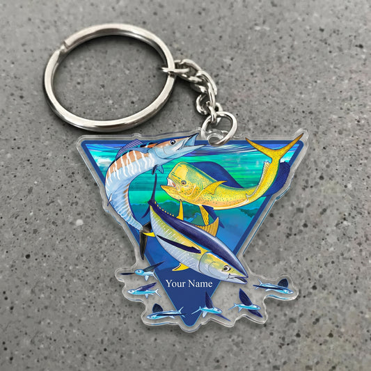 Maxcorners Ocean Fishing Tuna, Mahi Mahi, Wahoo Personalized Name 3D Keychain And Ornament