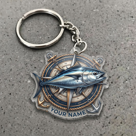 Maxcorners Tuna Fishing Nautical Compass Personalized Name 3D Keychain And Ornament