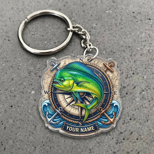 Maxcorners Mahi Mahi Fishing Nautical Compass Personalized Name 3D Keychain And Ornament