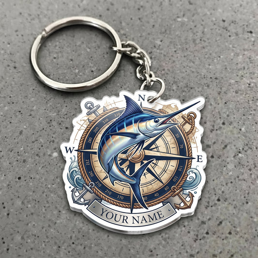 Maxcorners Marlin Fishing Nautical Compass Personalized Name 3D Keychain And Ornament