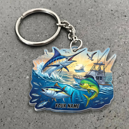 Maxcorners Tuna, Marlin, Mahi Mahi Fishing Offshore Adventure Personalized Name 3D Keychain And Ornament