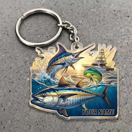 Maxcorners Ocean Fishing Offshore Adventure Personalized Name 3D Keychain And Ornament