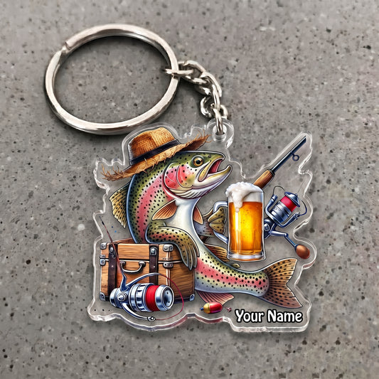 Maxcorners Trout Fishing Beer Barrel Personalized Name 3D Keychain And Ornament