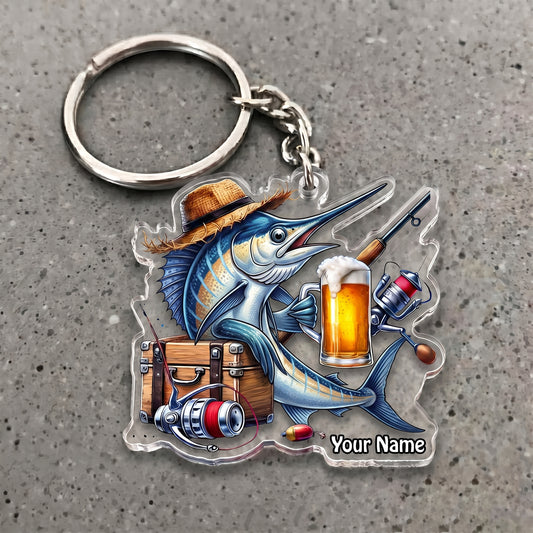 Maxcorners Marlin Fishing Beer Barrel Personalized Name 3D Keychain And Ornament