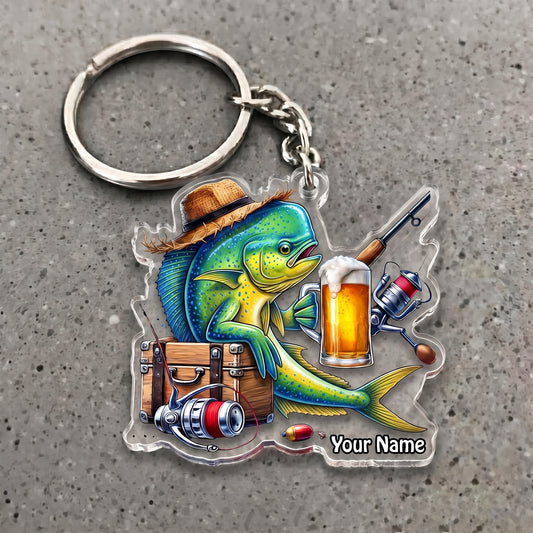 Maxcorners Mahi Mahi Fishing Beer Barrel Personalized Name 3D Keychain And Ornament