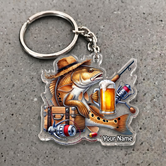 Maxcorners Redfish Fishing Beer Barrel Personalized Name 3D Keychain And Ornament