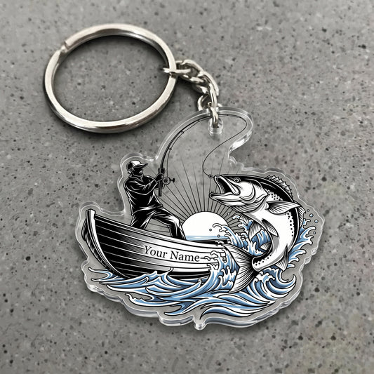 Maxcorners Largemouth Bass Fishing Vintage Angler Silhouette Personalized Name 3D Keychain And Ornament