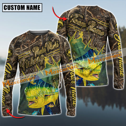 Maxcorners Mahi-Mahi Fishing Camo Pattern Personalized Name, Team Name Long Sleeve Shirt