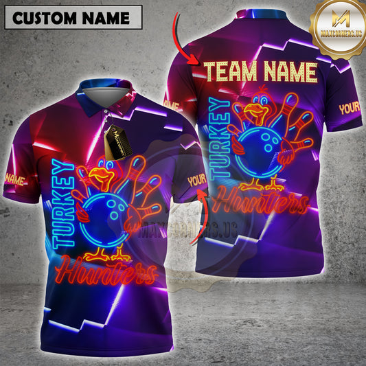 Maxcorners Bowling Funny Turkey Neon Style Personalized Name, Team Name Unisex 3D Shirt