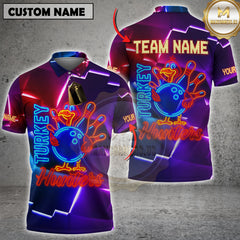 Maxcorners Bowling Funny Turkey Neon Style Personalized Name, Team Name Unisex 3D Shirt