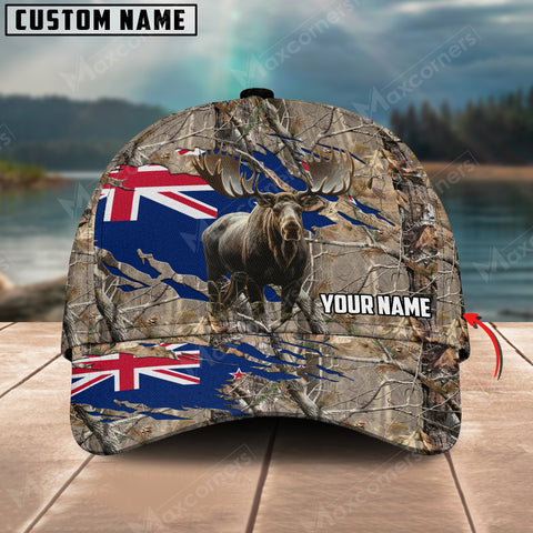 Maxcorners Brown Wilderness Moose Hunting New Zealand Flag Personalized Name 3D Cap