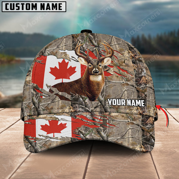 Maxcorners Wilderness Deer Hunting Canadian Flag Personalized Name 3D Cap