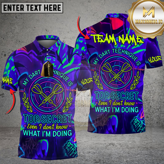 Maxcorners Darts My Dart Technique Is Top Secret Neon Style Personalized Name 3D Unisex Shirt
