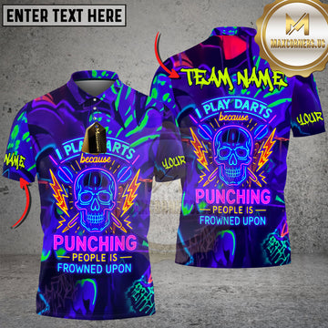 Maxcorners Darts I Play Darts Because Punching Neon Style Personalized Name 3D Unisex Shirt