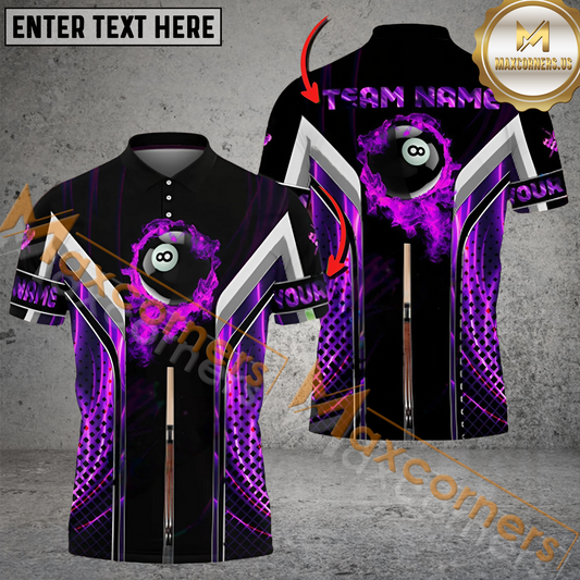 Maxcorners Ball 8 Fire Master Cue Billiard Jersey Multicolor Options Personalized Name, Team Name 3D Polo Shirt (4 Colors)