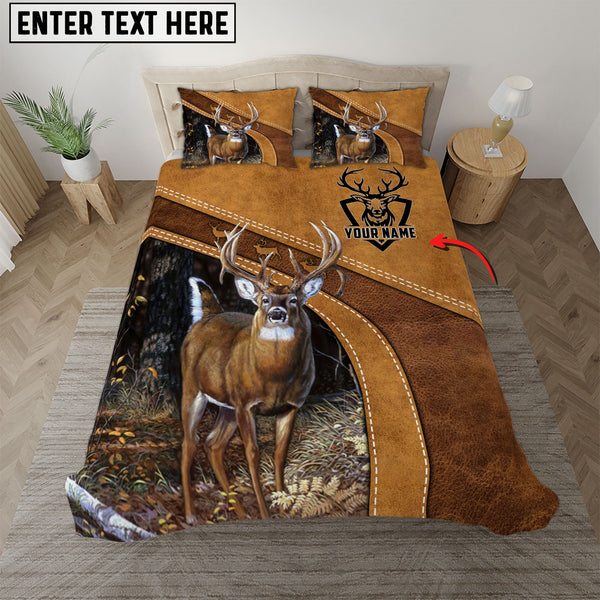 Maxcorners Custom Name Hunting Deer Leather Pattern Bedding Set 3D All Over Printed (2 Colors)