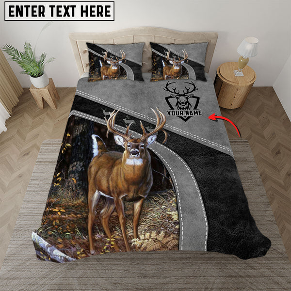 Maxcorners Custom Name Hunting Deer Leather Pattern Bedding Set 3D All Over Printed (2 Colors)