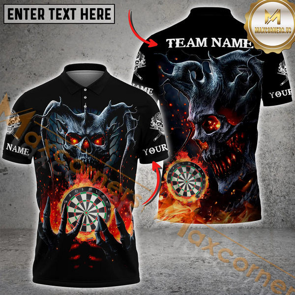 Maxcorners Darts Skull Flame Customized Name, Team Name 3D Shirt