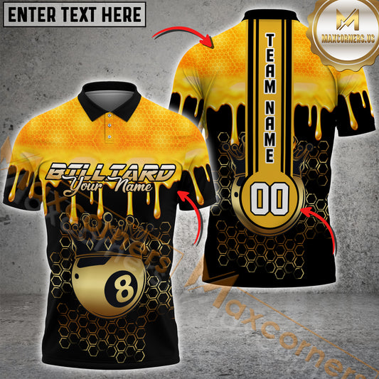 Maxcorners Ball 8 Crown Hexagon Pattern Billiard Jersey Multicolor Options Personalized Name, Team Name 3D Polo Shirt (4 Colors)