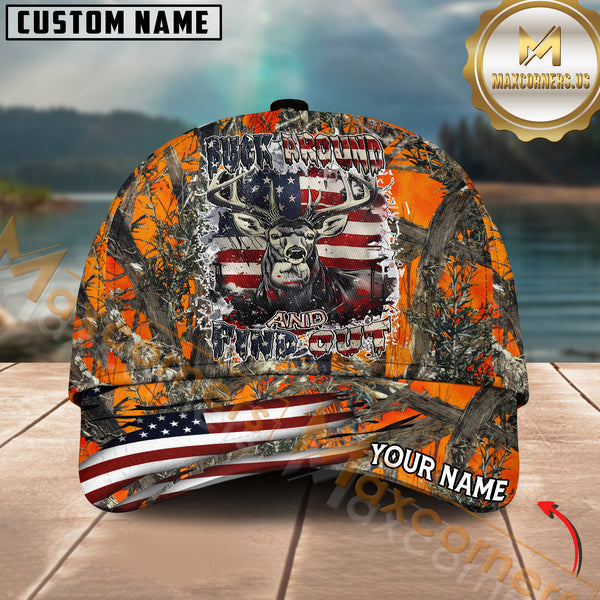 Maxcorners Personalized Buck Head With USA Flag Hunting 3D Cap, Perfect Gift For Hunter