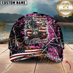Maxcorners Personalized Buck Head With USA Flag Hunting 3D Cap, Perfect Gift For Hunter