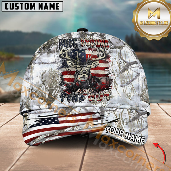 Maxcorners Personalized Buck Head With USA Flag Hunting 3D Cap, Perfect Gift For Hunter