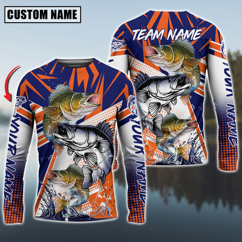 Maxcorners Walleyes Fishing Ocean Hunter Personalized Name, Team Name 3D Long Sleeve Shirt