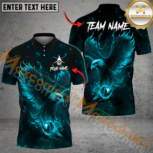 Maxcorners Billiard Ball 8 Eagle Fire Multicolor Options Personalized Name, Team Name 3D Polo Shirt (4 Colors