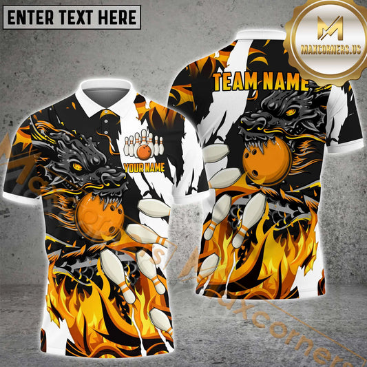 Maxcorner Dragon Flame Pattern Bowling Jersey Multicolor Option Customized Name, Team Name 3D Shirt (6 Colors)