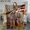 Maxcorners Deer Hunting American Flag Multicolor Personalized Name 3D Blanket