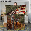 Maxcorners Deer Hunting American Flag Multicolor Personalized Name 3D Blanket