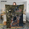 Maxcorners Hunting Deer American Flag Multicolor Personalized Name 3D Blanket