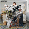 Maxcorners Hunting Deer American Flag Multicolor Personalized Name 3D Blanket