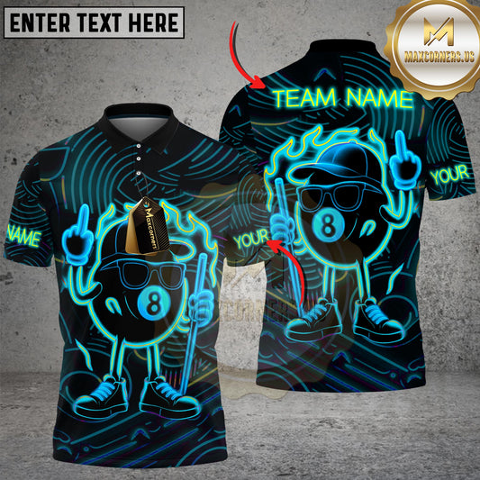 Maxcorners Neon Fire Billiard 8-Ball Pool Multicolor Customized Name, Team Name 3D Shirt