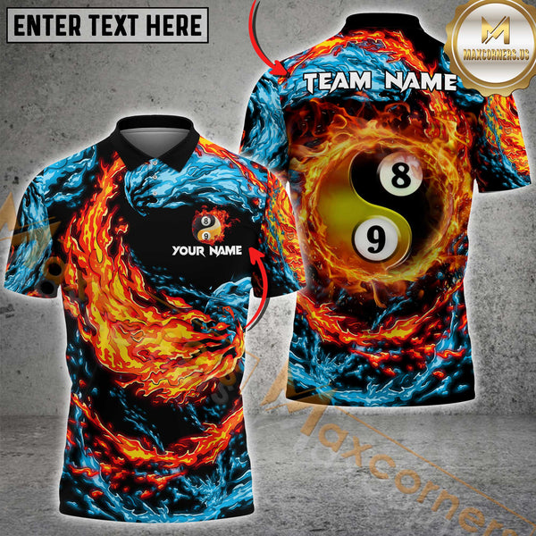 Maxcorners Billiard Yin Yang Fire & Ice Multicolor Customized Name, Team Name 3D Shirt