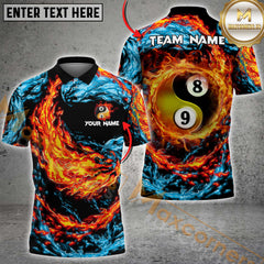 Maxcorners Billiard Yin Yang Fire & Ice Multicolor Customized Name, Team Name 3D Shirt