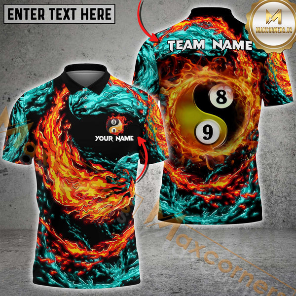 Maxcorners Billiard Yin Yang Fire & Ice Multicolor Customized Name, Team Name 3D Shirt
