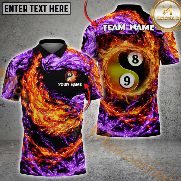 Maxcorners Billiard Yin Yang Fire & Ice Multicolor Customized Name, Team Name 3D Shirt